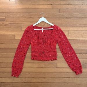 Free People Floral Print Long Sleeve Crop Top Red Size XS